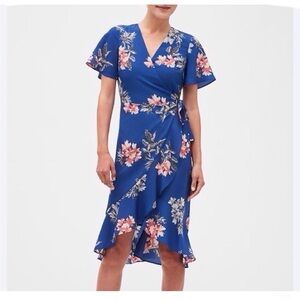 Banana Republic Blue Floral Print Ruffled Wrap Sundress Size 0 Petite